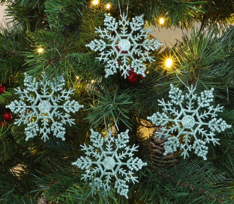 Christmas ConceptsÂ® Pack of 12-10cm Glitter Snowflake Hanging Decorations - Christmas Decorations (Mint Green) - Image 2
